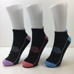 Womens Ankle Socks 3-Pack Funny Colorful Toe Heel Design Black Purple Pink Blue